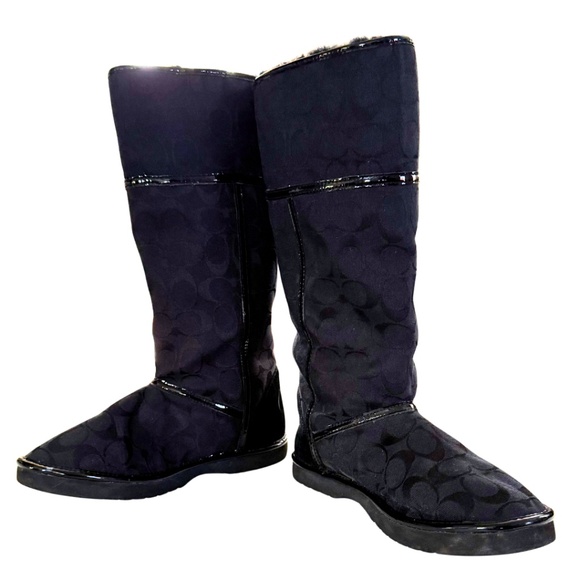 Coach Black Boots | Signature Logo Fur Lined Winter Boots Wear Tall or Cuffed - Picture 6 of 9